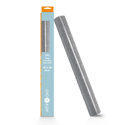 HTVRONT Glitter HTV Vinyl Roll - 12" x 2ft for All Cutting Machines, Easy to Cut & Weed & Transfer-Silver