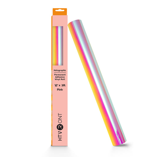 HTVRONT Permanent Vinyl Holographic - 12" x 3FT Adhesive Vinyl Roll for Cutting Machine, Signs, Scrapbooking, Craft, Die Cutters-Pink