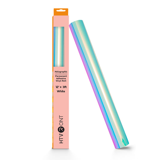 HTVRONT Permanent Vinyl Holographic - 12" x 3FT Adhesive Vinyl Roll for Cutting Machine, Signs, Scrapbooking, Craft, Die Cutters-White