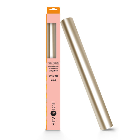 HTVRONT Permanent Vinyl Matte Metallic-12" x 3ft Adhesive Vinyl Roll for Cutting Machine, Signs, Scrapbooking, Craft, Die Cutters-Vegas Gold